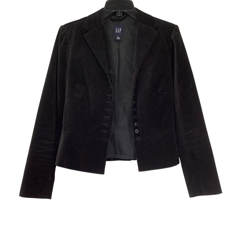 Gap Women's 2 Black Velvet Button Front Career Chic Vintage Blazer Jacket HR7-22